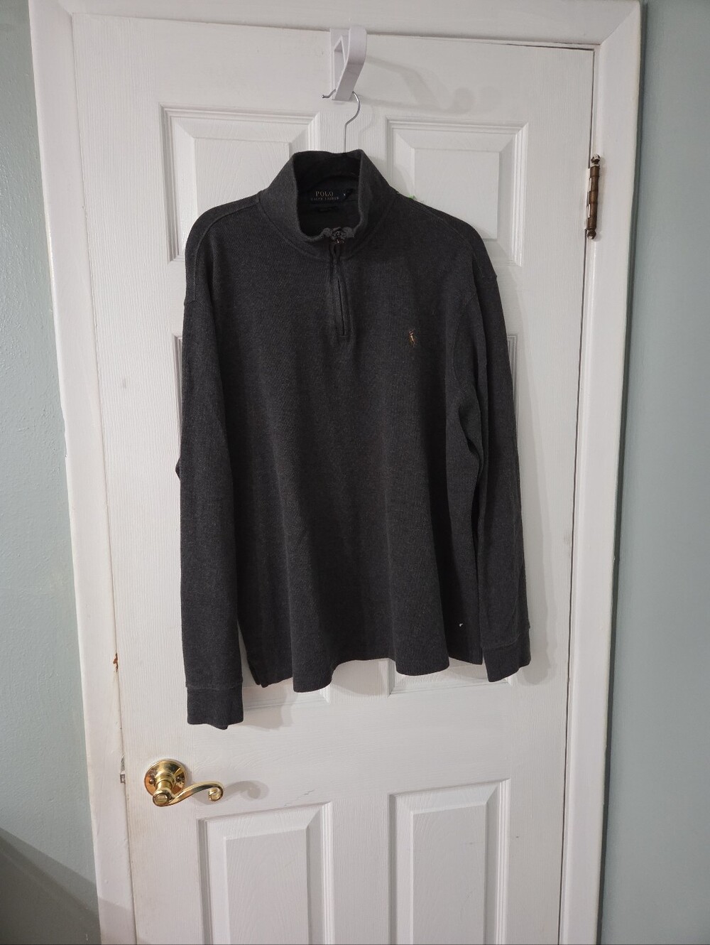 Polo Ralph Lauren Charcoal Gray Estate Rib Quarter Zip Sweater.  XL